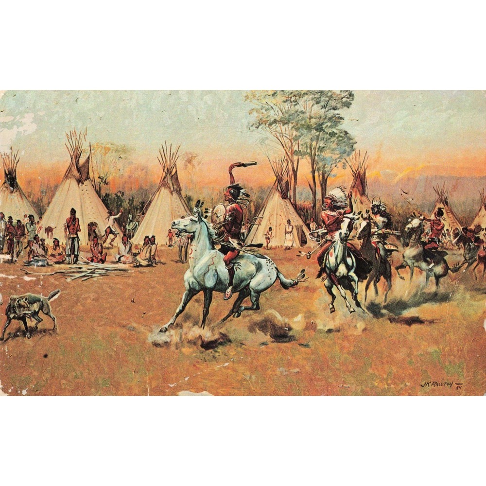 Vintage 1971 J. K. Ralston Return of the War Party Postcard Native American Art - Picture 1 of 2